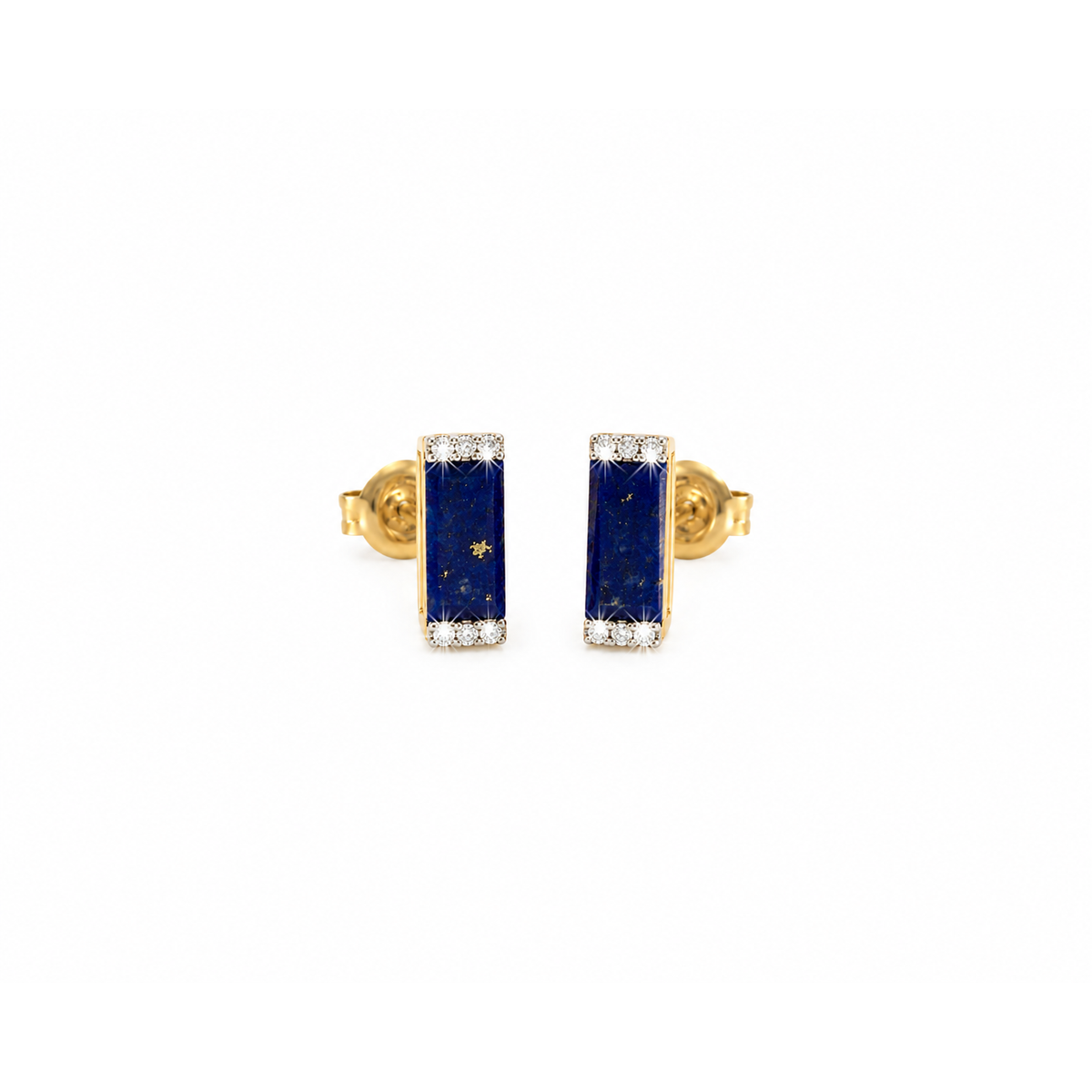 3x9mm Aretes de Dama Oro 14k Barra de Lapislázuli con Diamantes Naturales