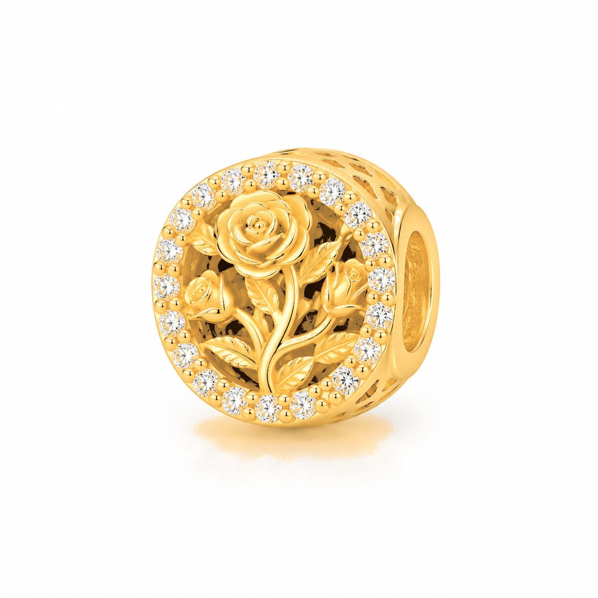Charm Oro 10k Rosas con Circonios Compatible con Pulseras Europeas