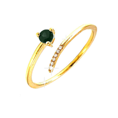 Anillo de Dama Oro 14k Redondos con Esmeralda y Diamantes Naturales