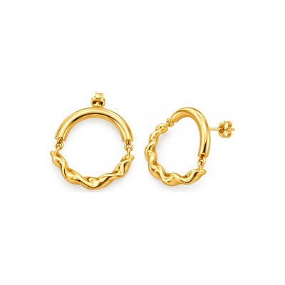 Aretes de Dama Oro 14k Aro Articulado Media Luna Lisa y Ondulada