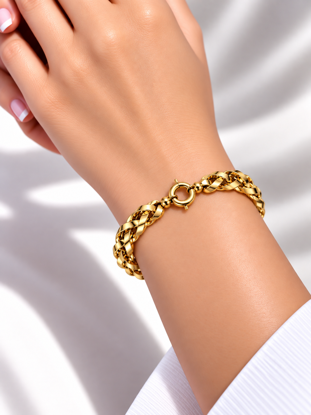 Brazalete de Dama Oro 10k Eslabones Trenzados