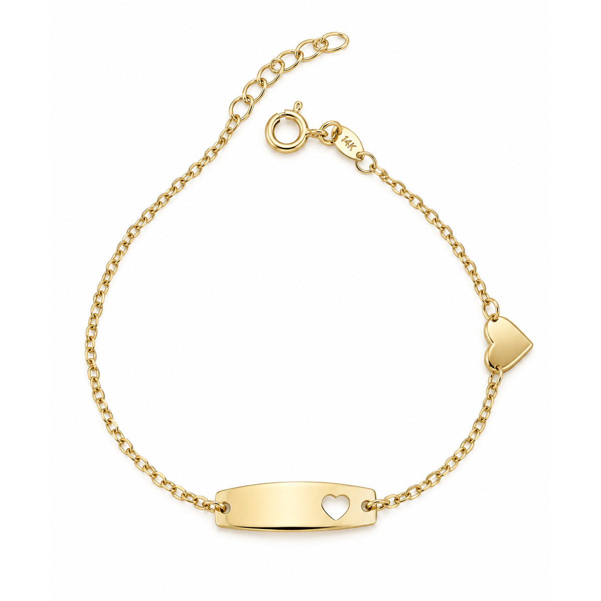 Brazalete Infantil Oro 14k con Placa y Corazón