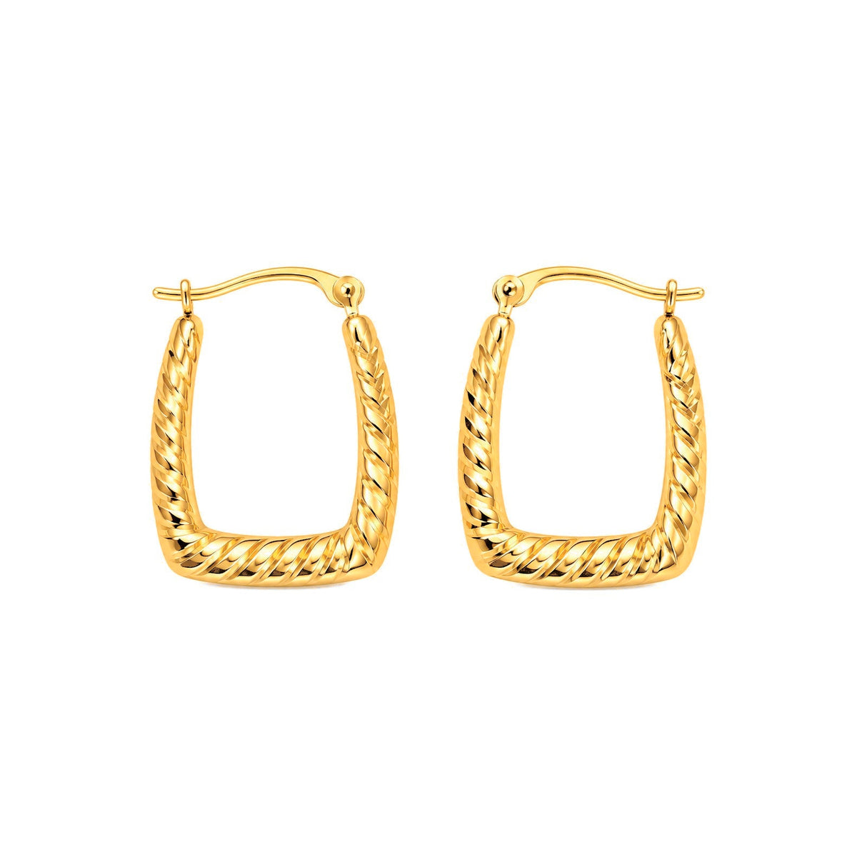 Aretes de Dama Oro 10k Argolla Rectangular Acanalada