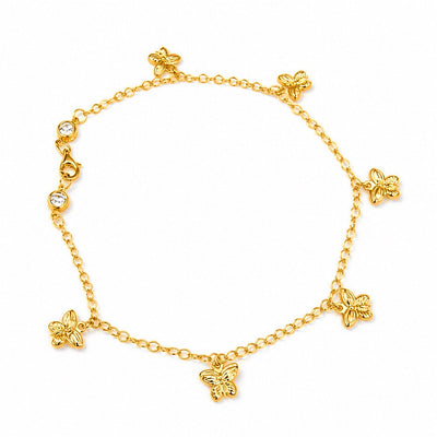 Tobillera Oro 14k Mariposas con Circonios