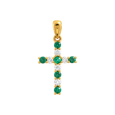 10x18mm Dije Cruz Oro 14k con Esmeralda y Diamantes Naturales