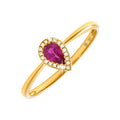 5x7mm Anillo de Dama Oro 14k Gota con Rubí y Diamantes Naturales