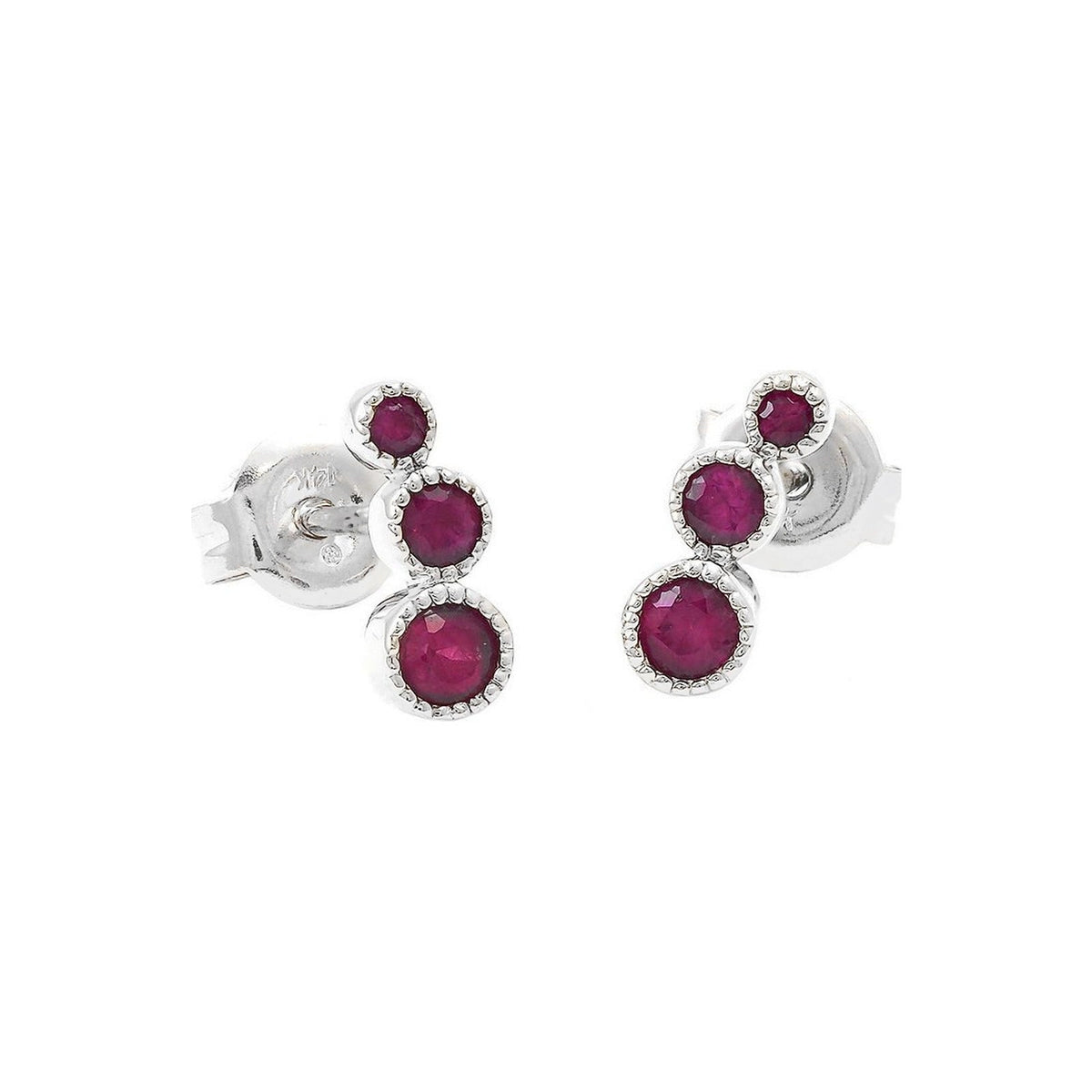 Aretes de Dama Oro Blanco 14k Redondos con Rubí