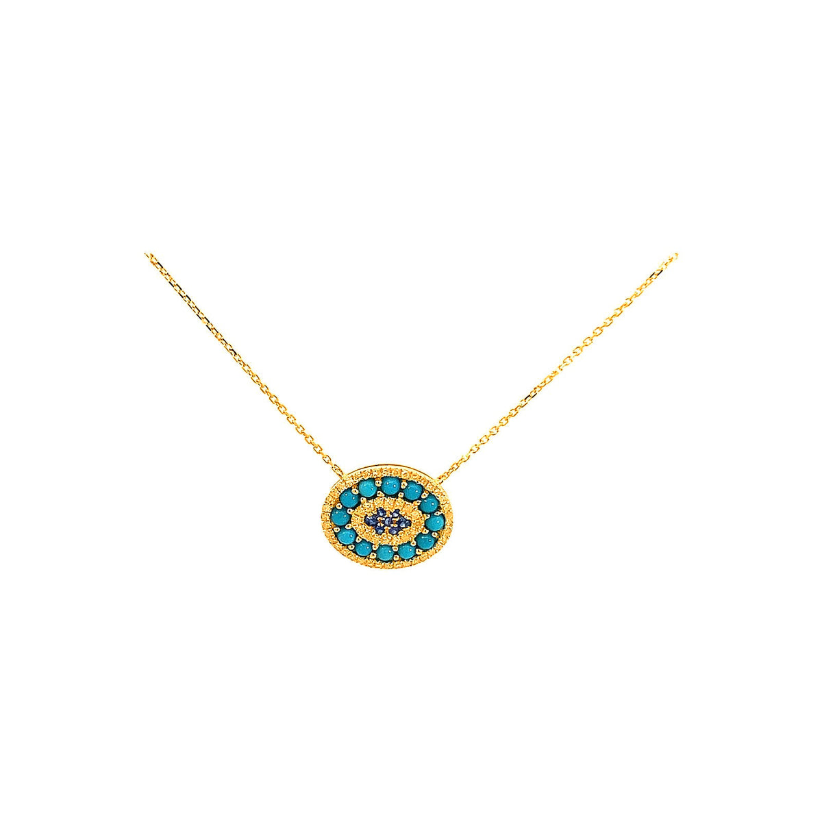 Collar Oro 14k Redondos con Turquesa y Diamantes Naturales