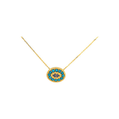 Collar Oro 14k Redondos con Turquesa y Diamantes Naturales