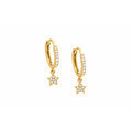 Aretes de Dama Oro 14k Huggie con Estrella Colgante de Diamantes Naturales