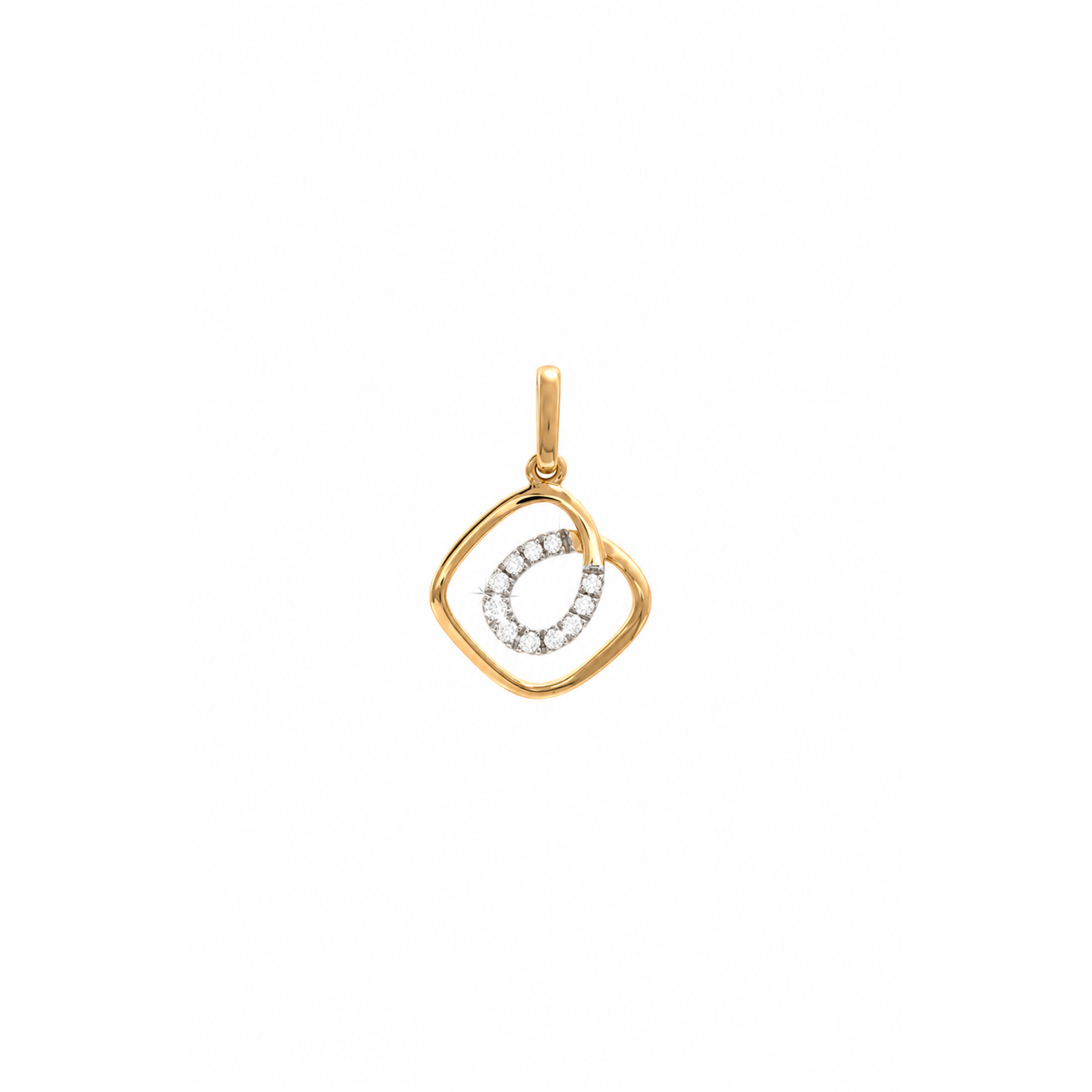 Dije Cuadrado Bicolor Oro 14k con Circonios