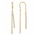 Aretes de Dama Oro 14k Cadena Pasante con Barra Pavé