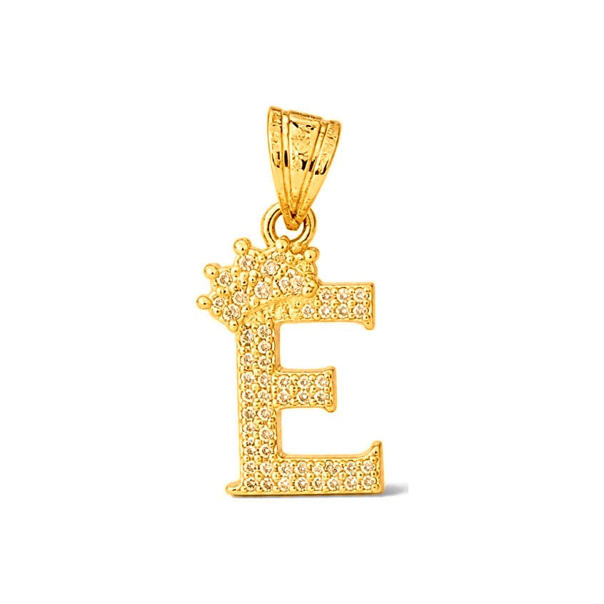 Dije Letra E Coronada con Circonios Oro 10k