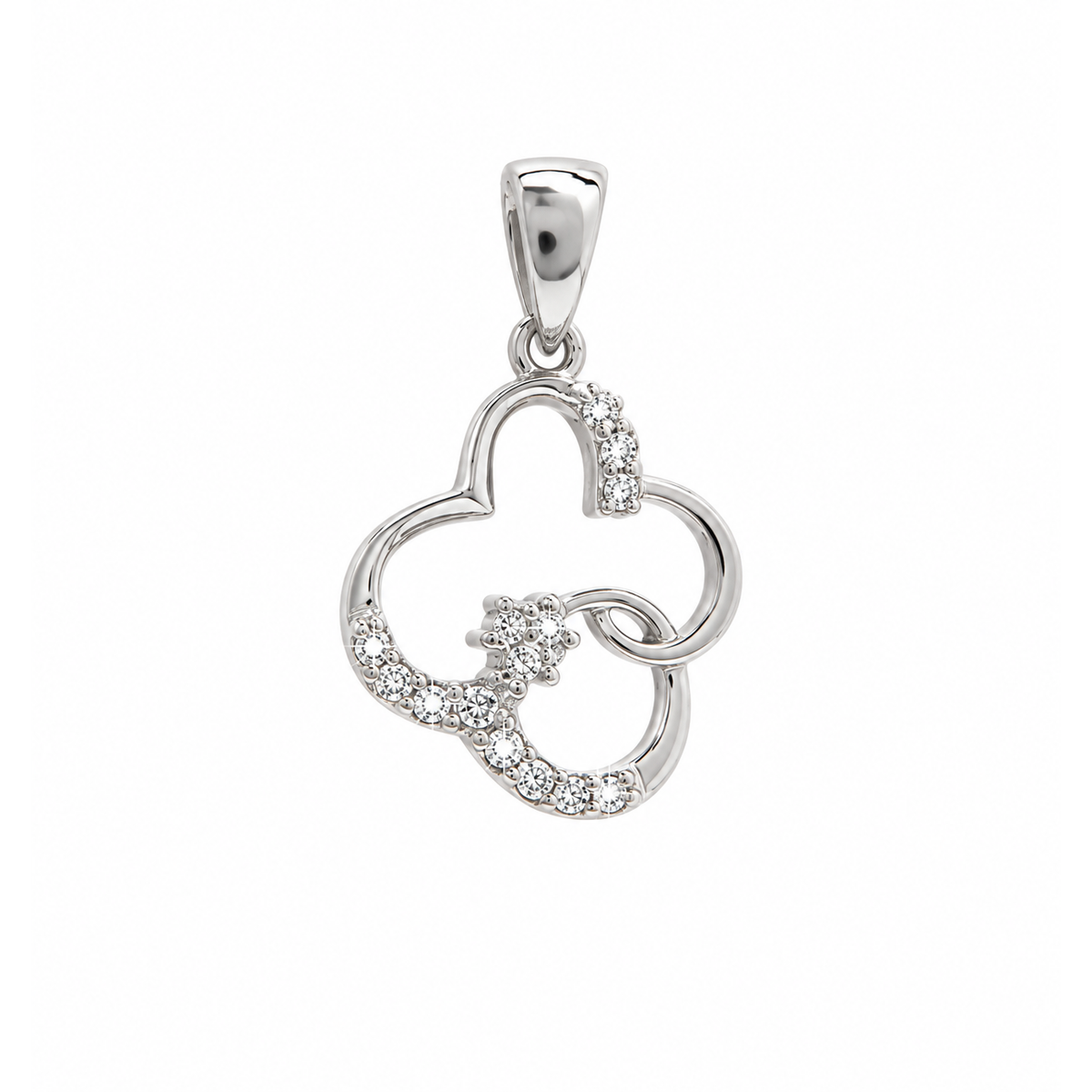 17mm Dije Trébol de Círculos Oro Blanco 14k con Circonios
