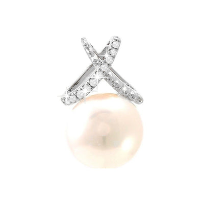 Dije Oro Blanco 14k Gota con Perla y Diamantes Naturales