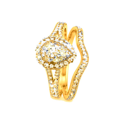 Set de Matrimonio para Dama Oro 10k Cluster Pera con Halo y Banda Curva de Diamantes Naturales