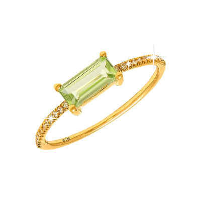 3.1x7.1mm Anillo de Dama Oro 14k Barra con Peridoto y Diamantes Naturales
