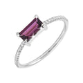 3.1x7.1mm Anillo de Dama Oro Blanco 14k Barra con Rhodolite y Diamantes Naturales