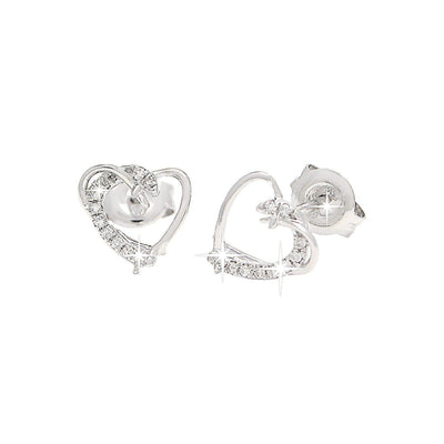 8.2x8.2mm Aretes de Dama Oro Blanco 14k Corazón Pavé con Diamantes Naturales