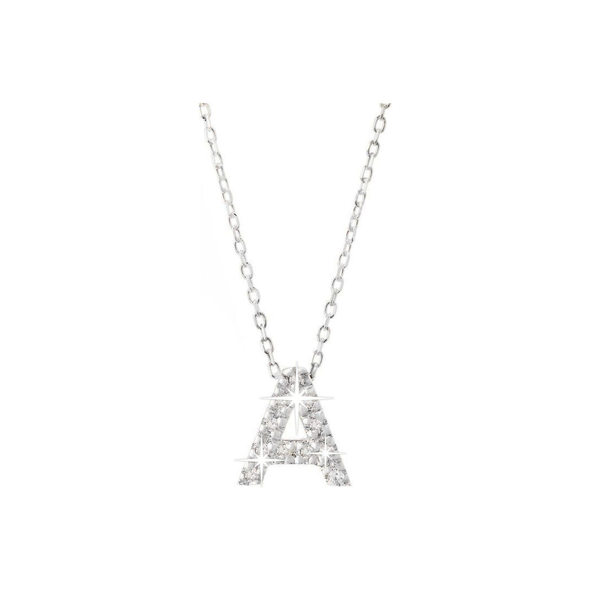 7mm Collar Oro Blanco 14k Inicial Pavé con Diamantes Naturales