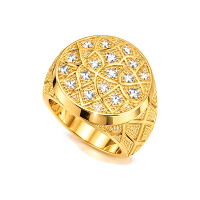 Anillo de Hombre Oro 10k Sello Geométrico con Circonios