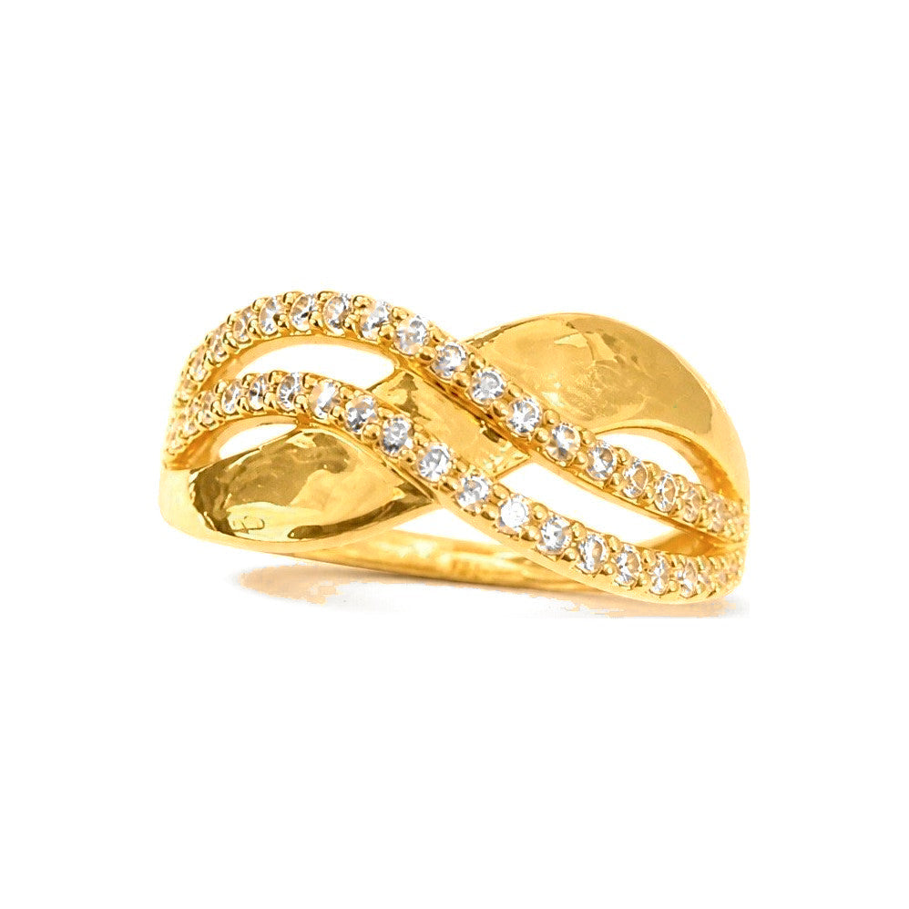 Anillo de Dama Oro 14k Ondas Entrelazadas con Circonios