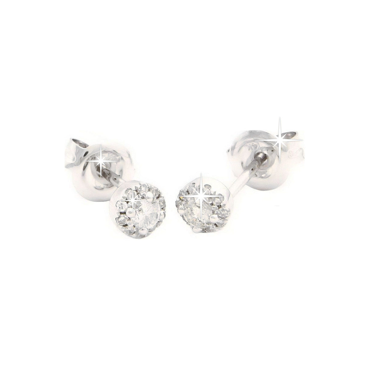 4mm Aretes de Dama Oro Blanco 14k Redondos con Diamantes Naturales