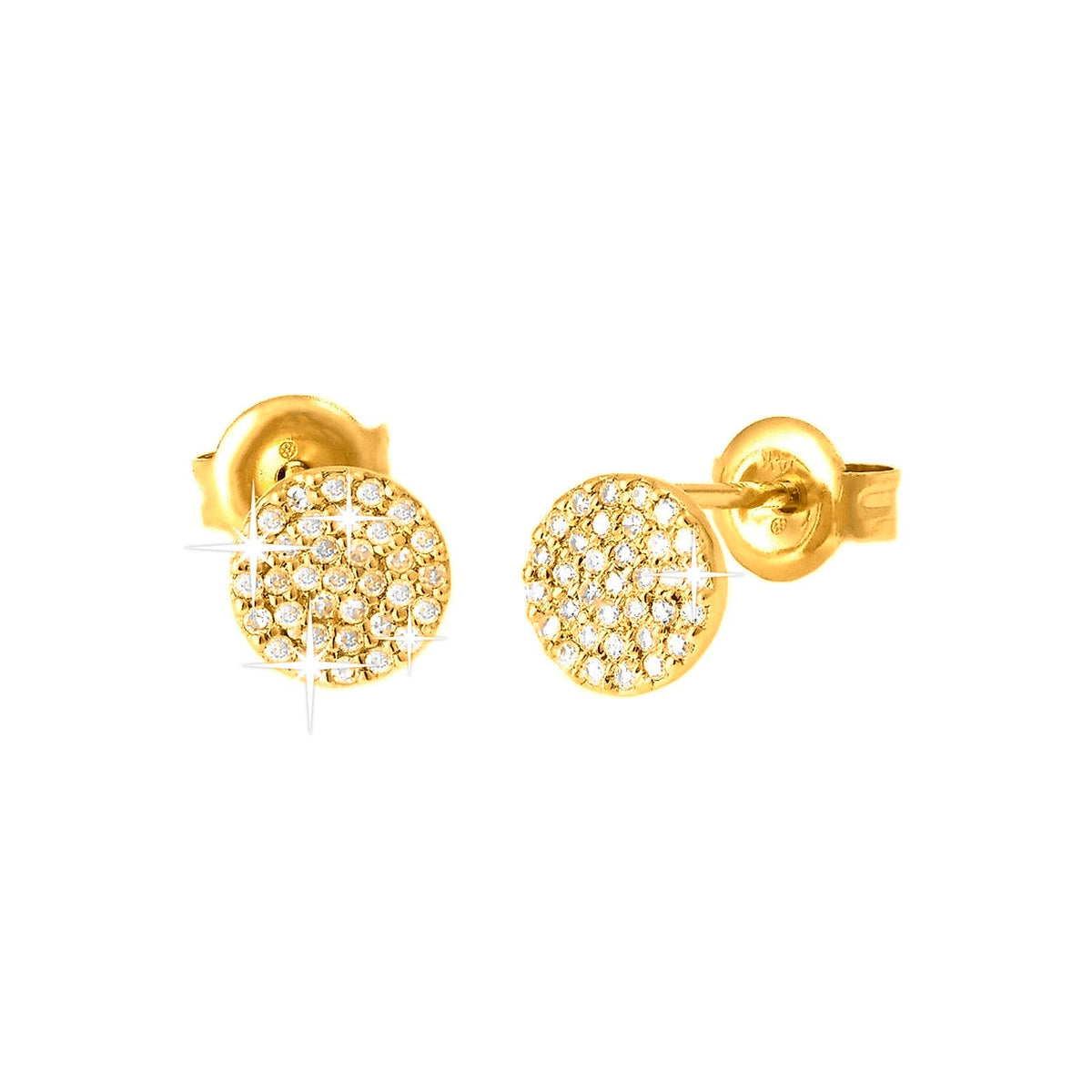 6mm Aretes de Dama Oro 14k Redondos Pavé con Diamantes Naturales