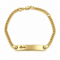 3mm Brazalete Infantil Oro 14k Semisólido Cubano con Placa de Cruz 5.5 Pulgadas