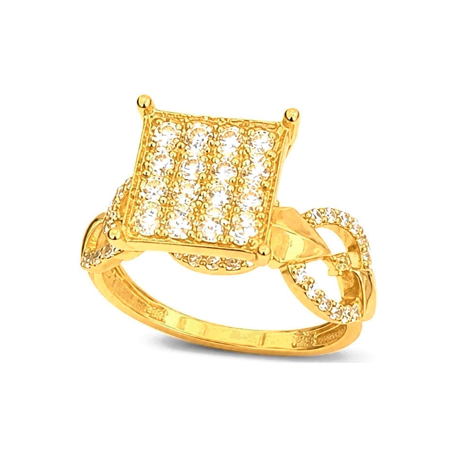 Anillo de Dama Oro 10k Cuadrado Pavé con Lazo Entrelazado