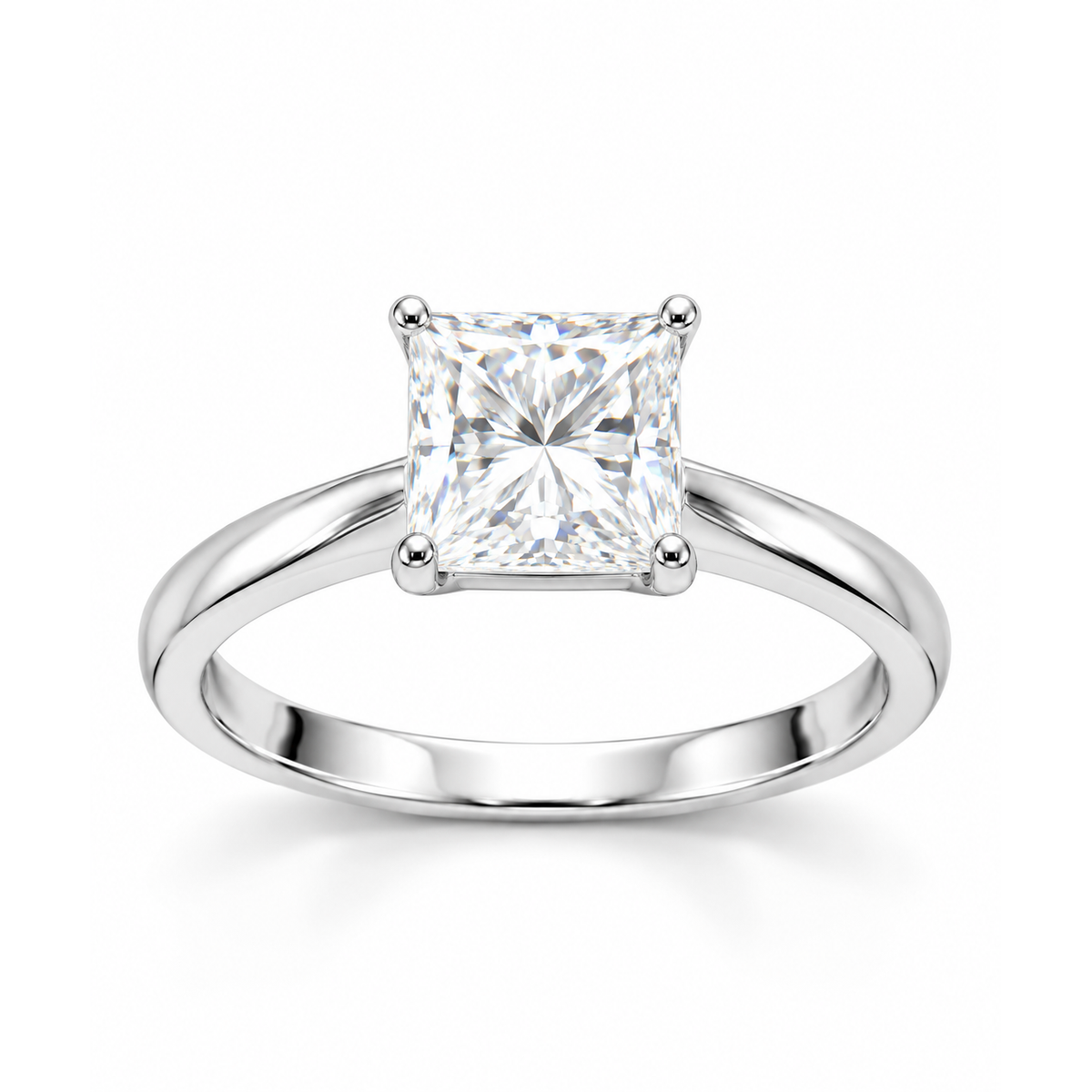 Anillo de Matrimonio Dama Solitario Cuadrado Banda Lisa Moissanite 3ct S925