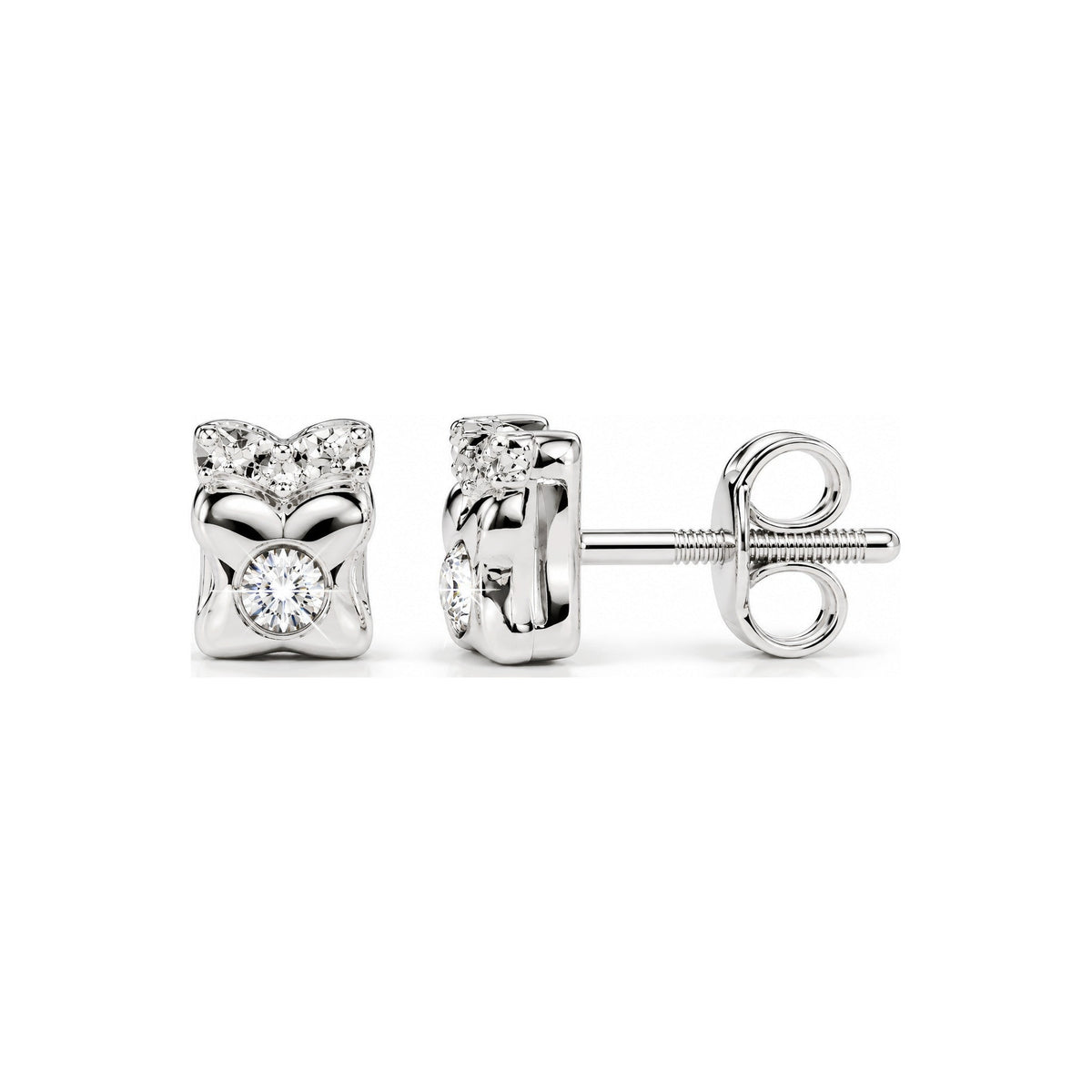 Aretes de Dama Oro Blanco 14k Solitario con Diamante Natural