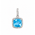 7.8x7.8mm Dije Topacio Azul Cojín Oro Blanco 14k con Halo de Diamantes Naturales