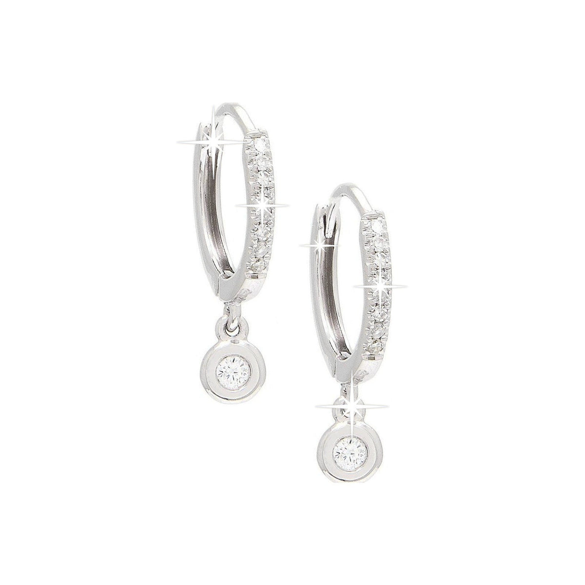 19mm Aretes de Dama Oro Blanco 14k Argolla Redondos con Diamantes Naturales