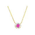 5.6mm Collar Oro 14k con Halo Redondos con Topacio Rosa y Diamantes Naturales