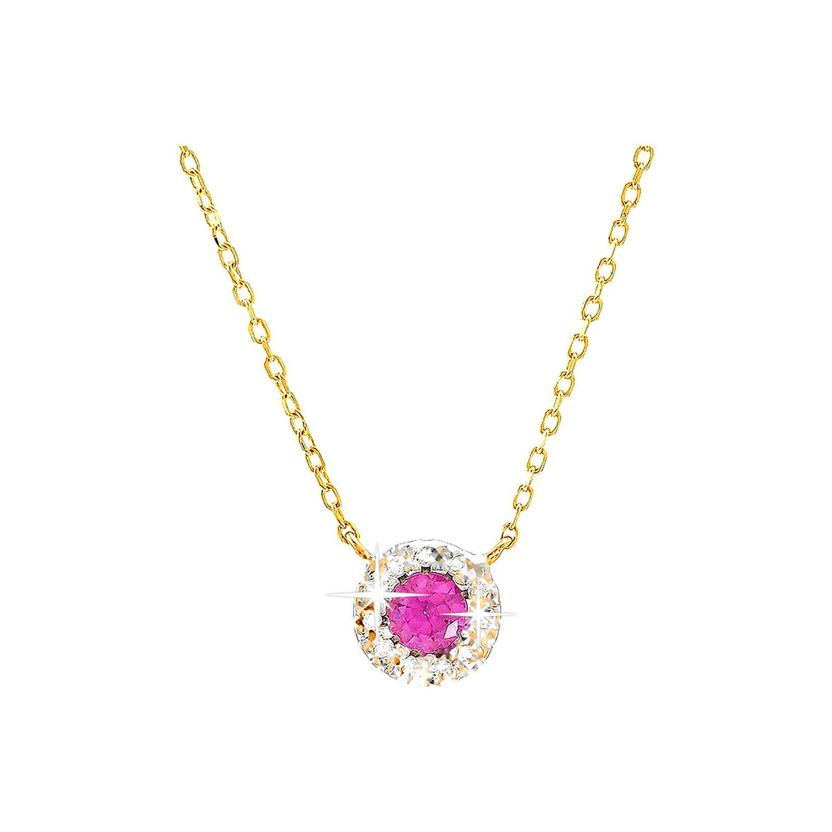 5.6mm Collar Oro 14k con Halo Redondos con Topacio Rosa y Diamantes Naturales