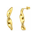 Aretes de Dama Oro 14k Largos Torcidos Pulidos