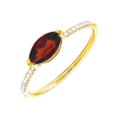 9mm Anillo de Dama Oro 14k Marquesa con Granate y Diamantes Naturales