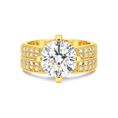Anillo de Matrimonio Dama Oro 14k Solitario Banda Ancha Pave
