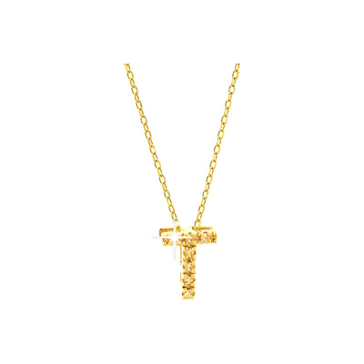 7mm Collar Oro 14k Inicial Pavé con Diamantes Naturales