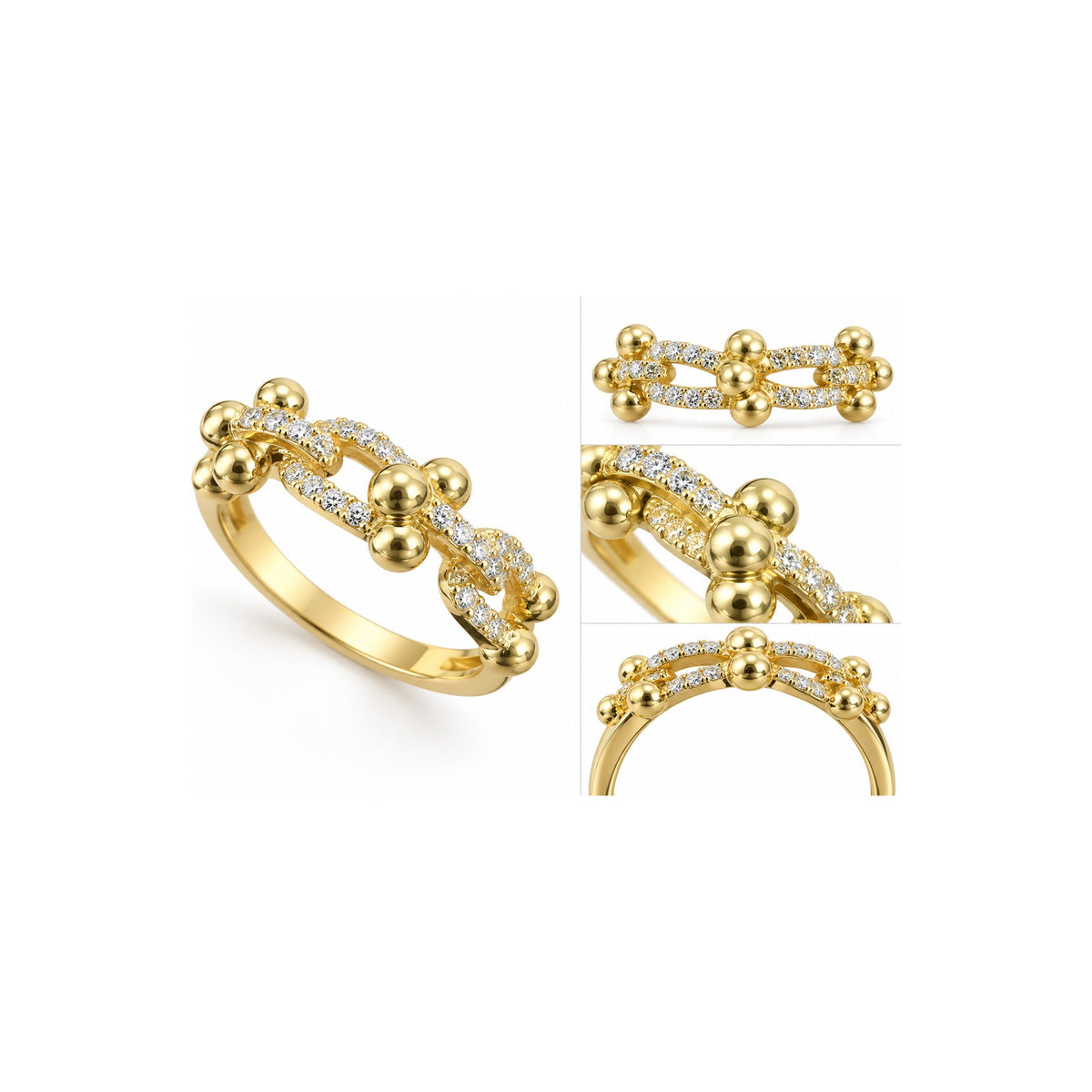 Anillo de Dama Oro 10k Eslabones Pavé con Bolitas