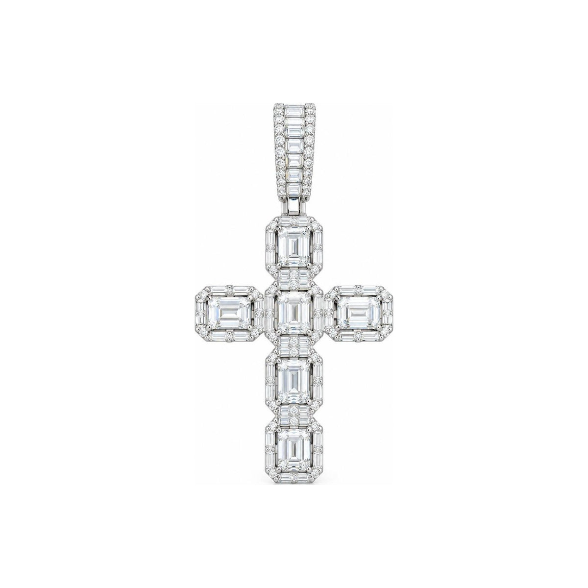 Dije Cruz Moissanite Corte Esmeralda S925