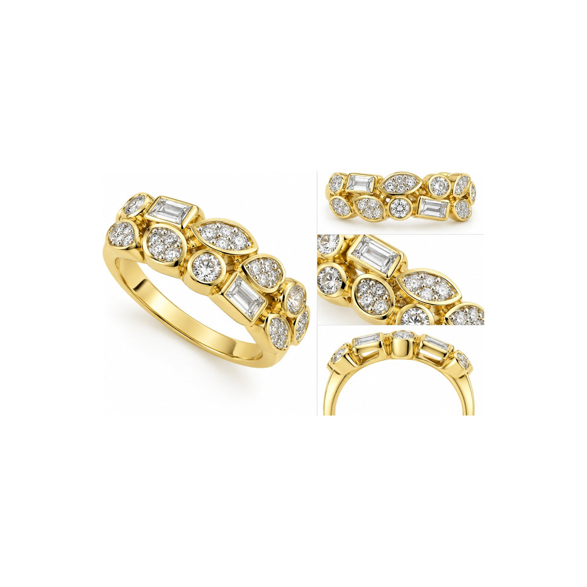 Anillo de Dama Oro 10k Doble Fila de Circonios en Bisel Mixto