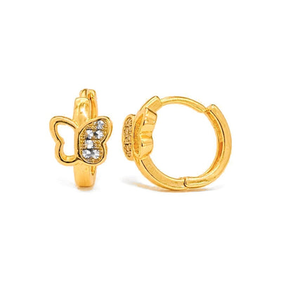 Aretes de Dama Oro 10k Aro Mariposa Asimétrica Circonio