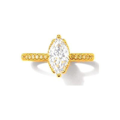 Anillo de Compromiso para Dama Oro 10k Solitario Marquesa con Banda Pavé