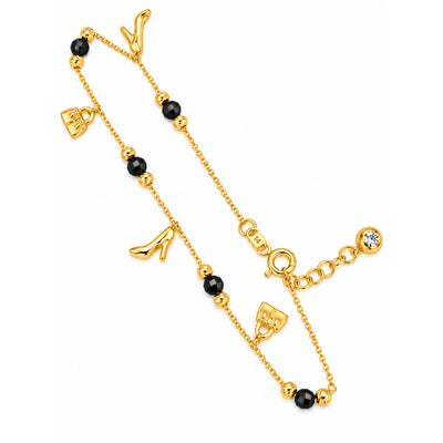 Brazalete de Dama Oro 14k con Dijes de Tacón y Cartera