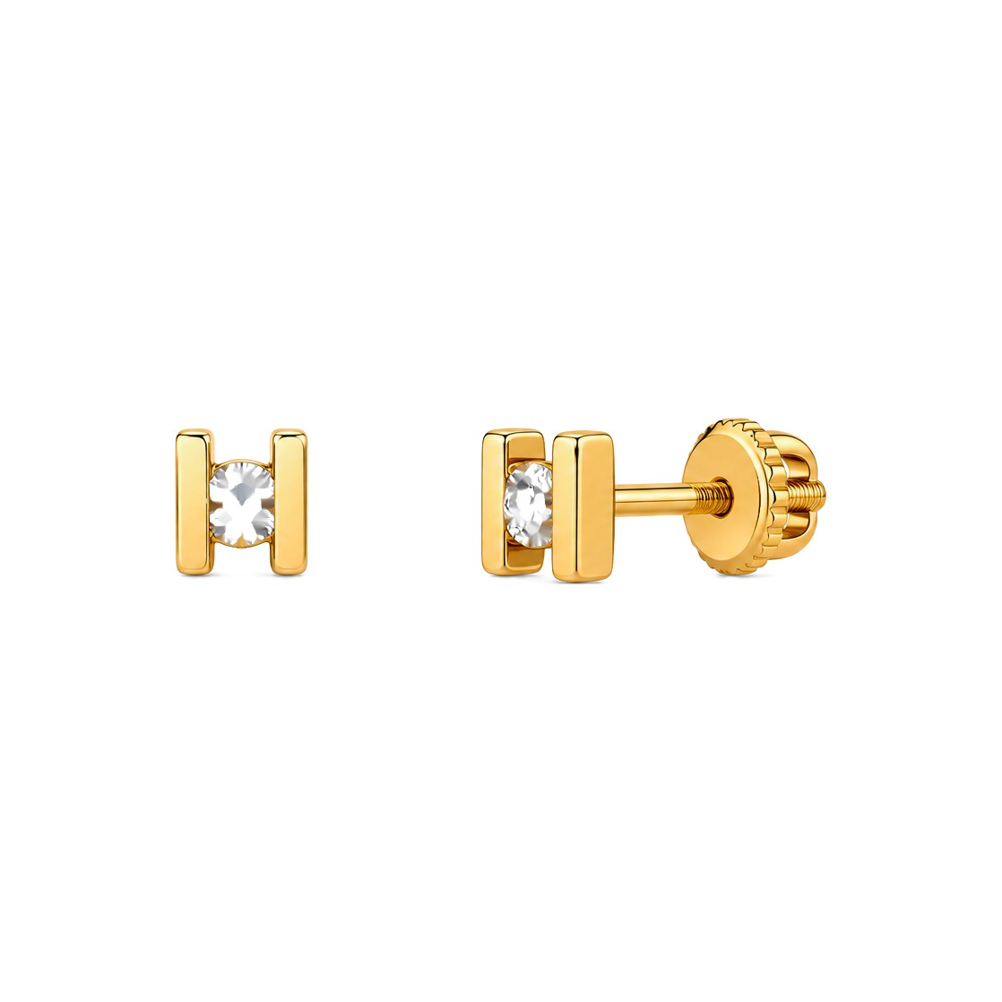 Aretes para Bebé Oro 14k Barras con Circonio Central