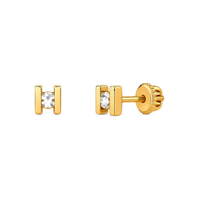 Aretes para Bebé Oro 14k Barras con Circonio Central