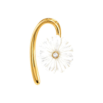 Aretes de Dama Oro 14k Margarita Nácar Blanco con Diamante Natural