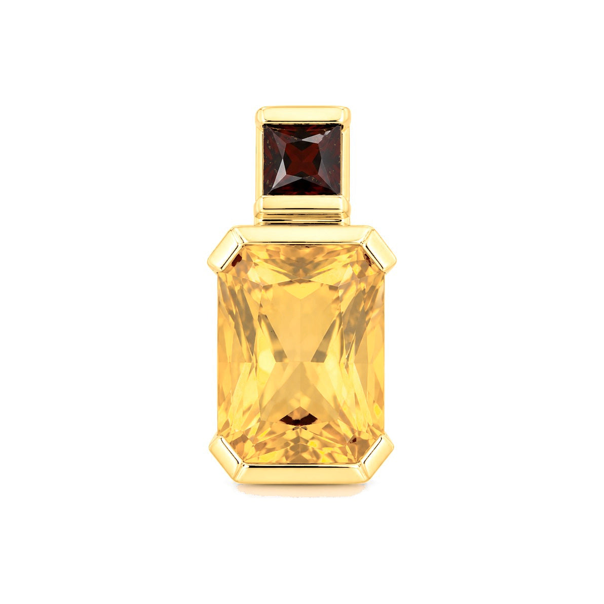 Dije Oro 14k Citrino Rectangular con Granate Cuadrado